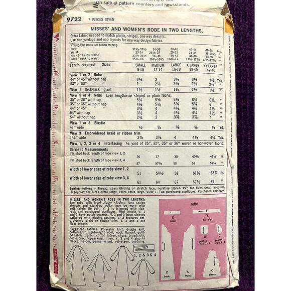 Simplicity 9722 Pattern house coat robe 1970s size 16 - Picture 3 of 6